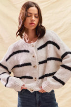 Soft Stripe Button Front Cardigan -
