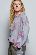 Butterfly Print Ribbed Knit Top -