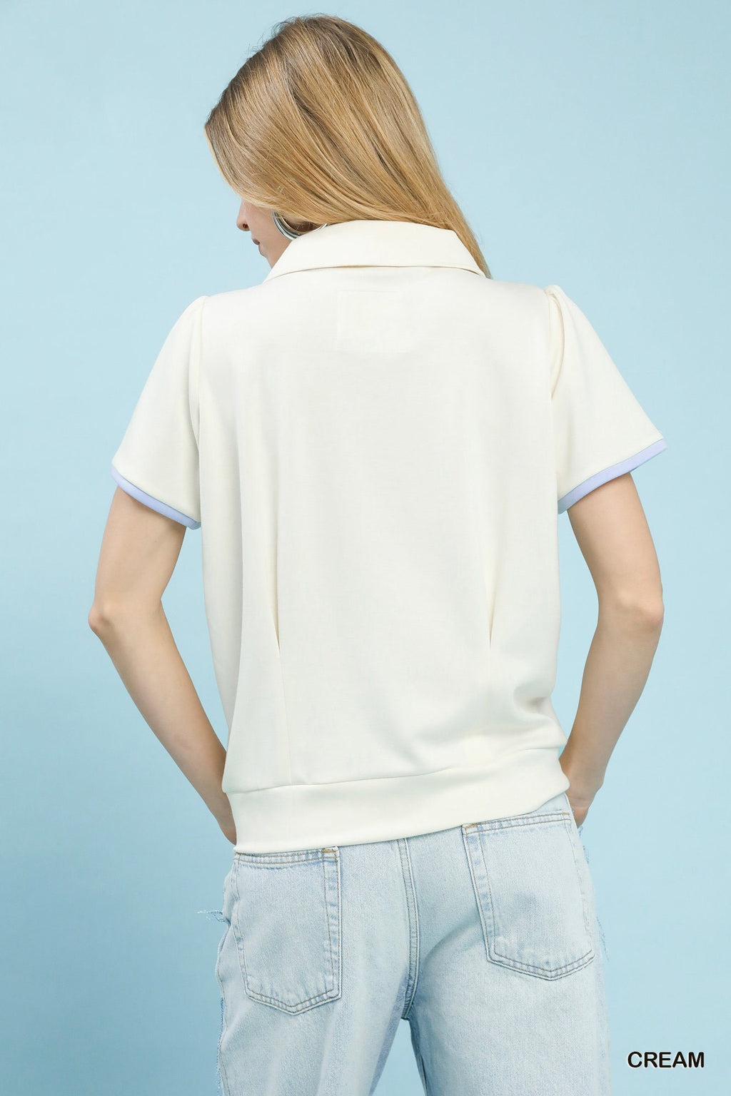 Cream Contrast Trim Knit Sweater Top -