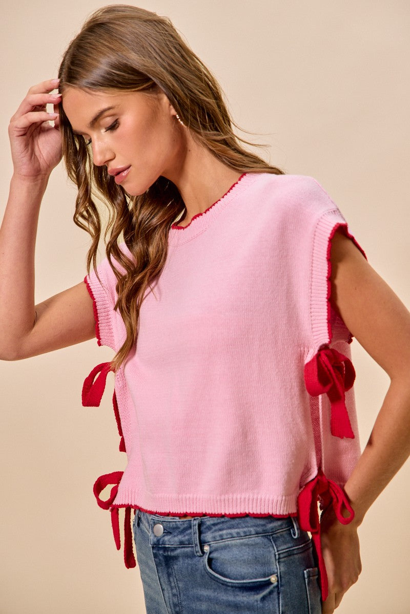 Side Ribbon Dolman Sweater Top -