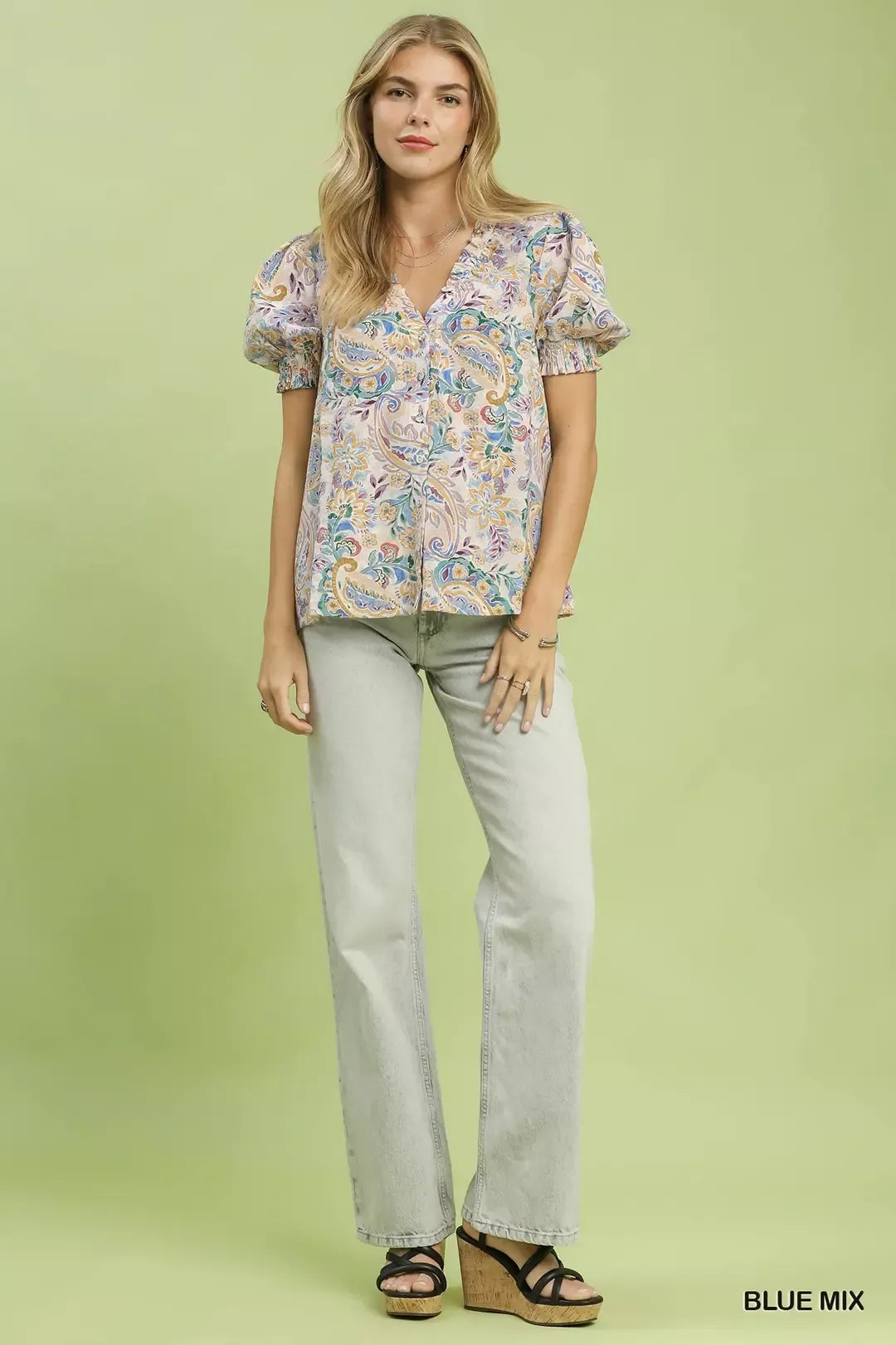 Paisley Floral Puff Sleeve Blouse -