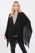 Diamond Tassel Knit Ruana - Black One Size Fits All