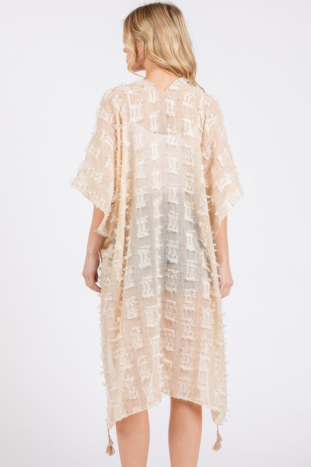 Distressed Pattern Tassel Kimono -