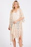 Distressed Pattern Tassel Kimono - Beige