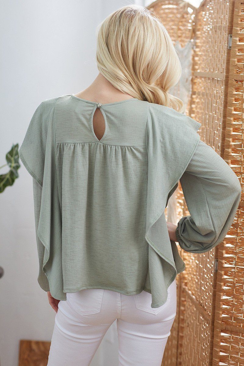 Draped Ruffle Sleeve Top -
