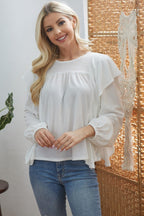 Draped Ruffle Sleeve Top - Ivory