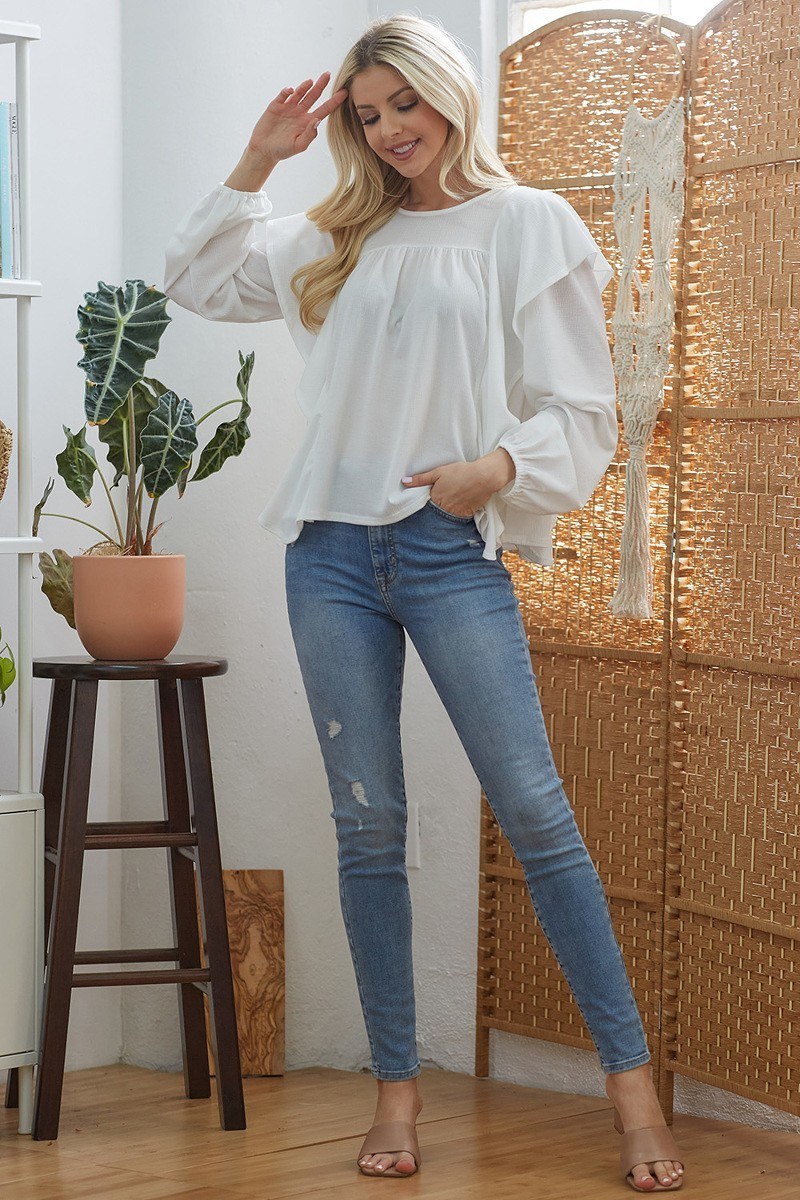 Draped Ruffle Sleeve Top -