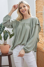 Draped Ruffle Sleeve Top - Sage
