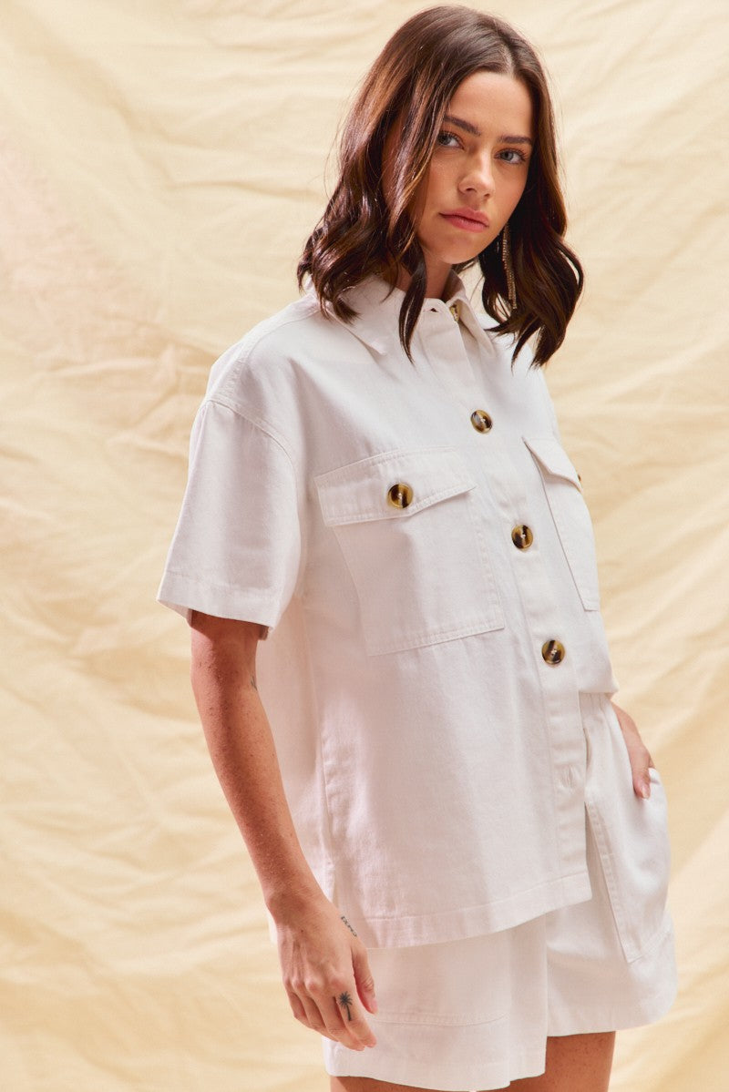Button Front Utility Shorts Set -