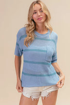 Patch Pocket Striped Lightweight Sweater -