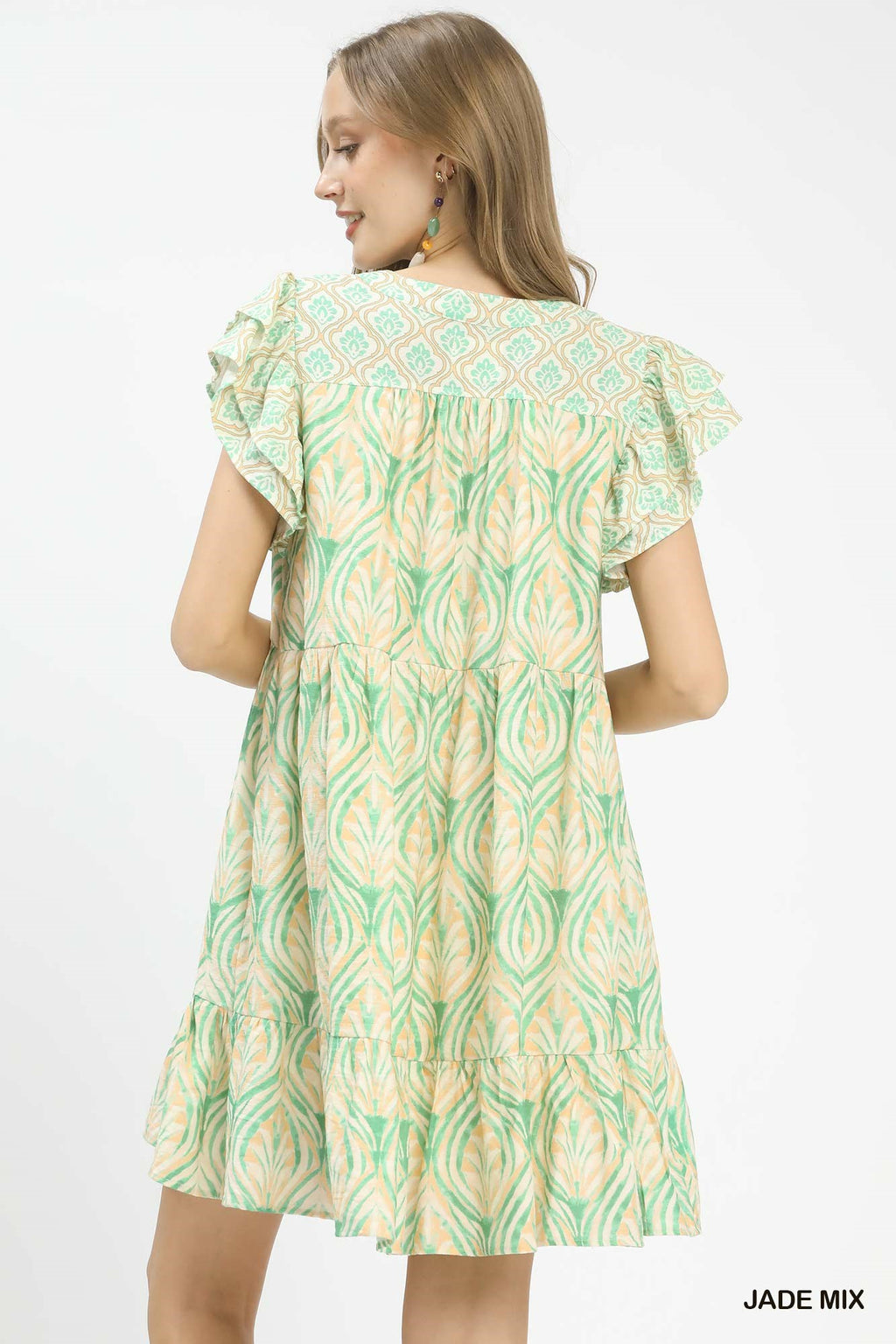Printed Flutter Sleeve Dress -