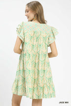 Printed Flutter Sleeve Dress -