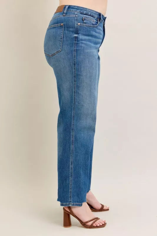 Tummy Control Wide Leg Frayed HemJeans -