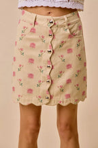 Rose Print Scallop Mini Skirt -