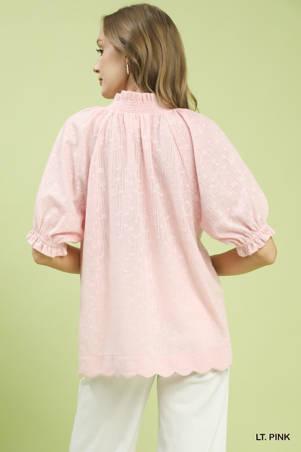 Textured Pintuck Split Neck Blouse -