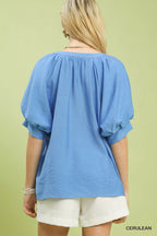 Floral Embroidered Puff Sleeve Blouse -