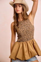 Leopard Bubble Hem Peplum Top -