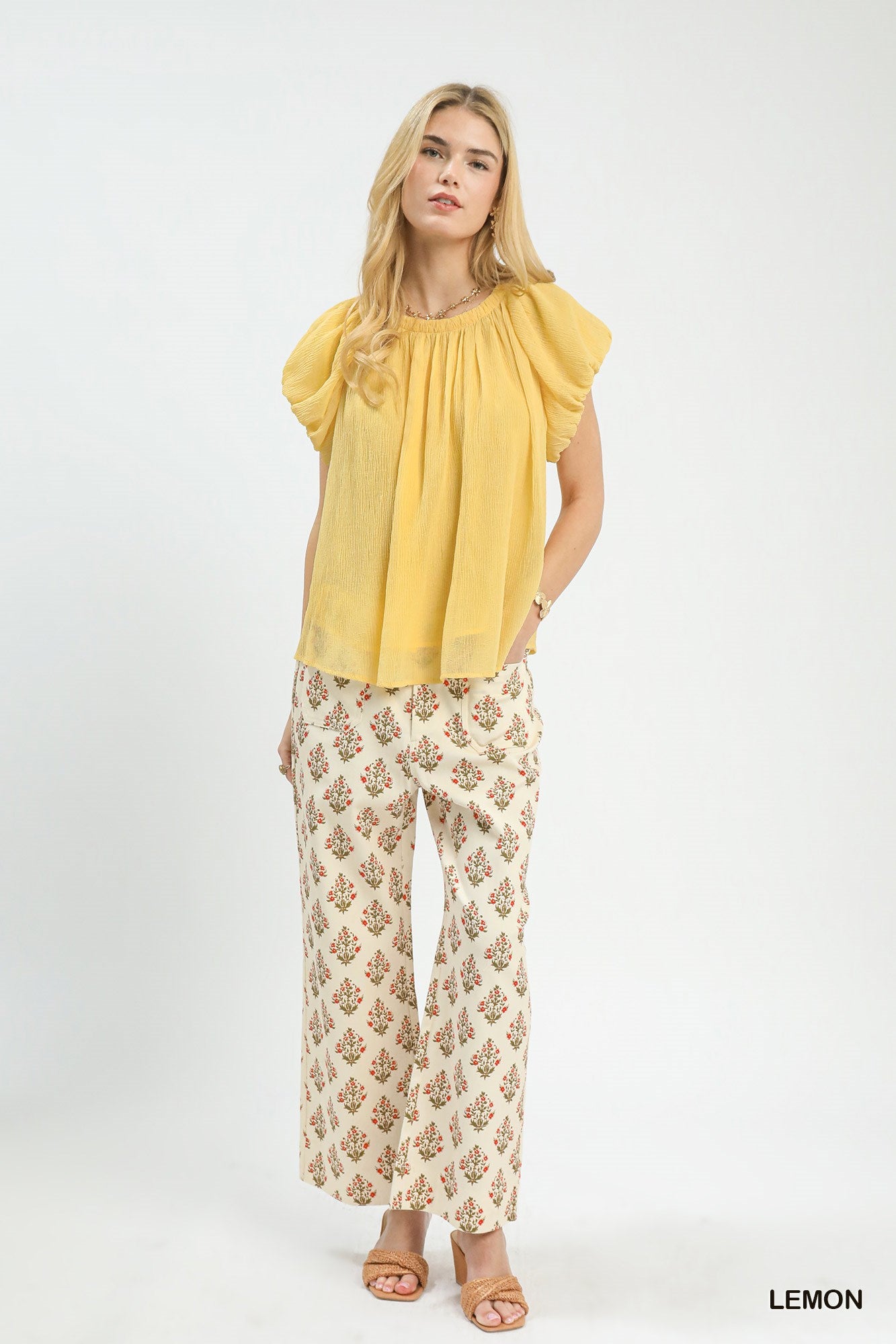 Lemon Crinkle Flutter Sleeve Blouse Secondary image