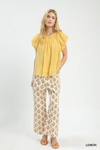 Lemon Crinkle Flutter Sleeve Blouse -