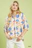 Painterly Floral Button Blouse - BLUE