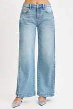 Mid Rise Snap Barrel Wide Jeans -