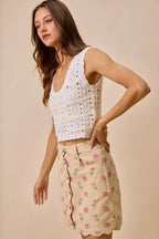 Rose Print Scallop Mini Skirt -