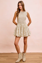 Floral Bow Tie Puff Sleeve Dress -