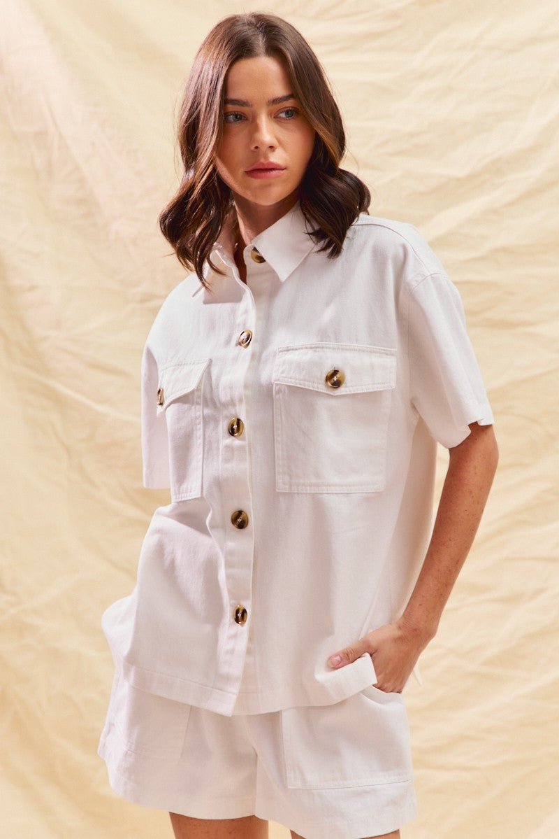 Button Front Utility Shorts Set -