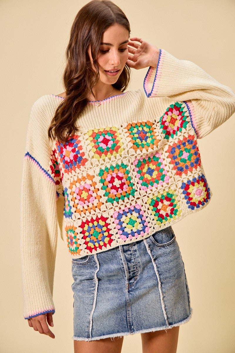 Crochet Patchwork Sweater Top -