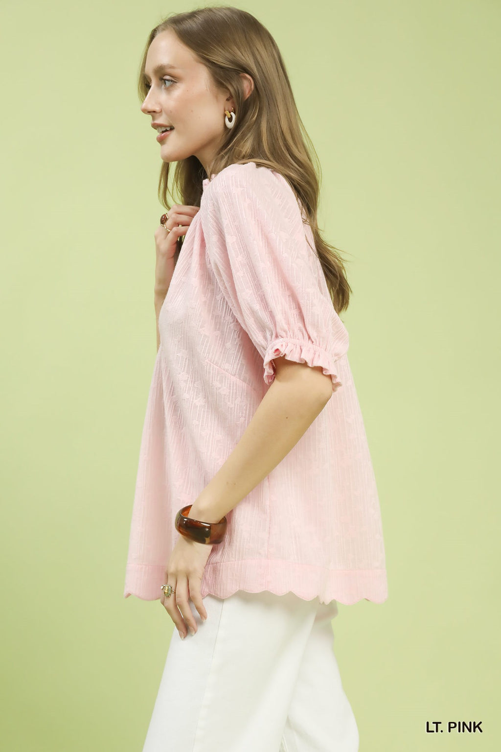 Textured Pintuck Split Neck Blouse -