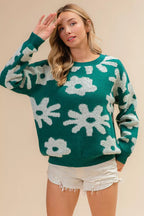 Flower Pattern Long Sleeve Sweater -