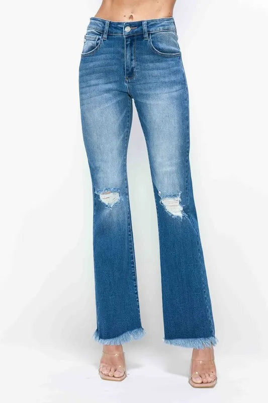 High Rise Distressed Raw Bootcut Jeans Secondary image