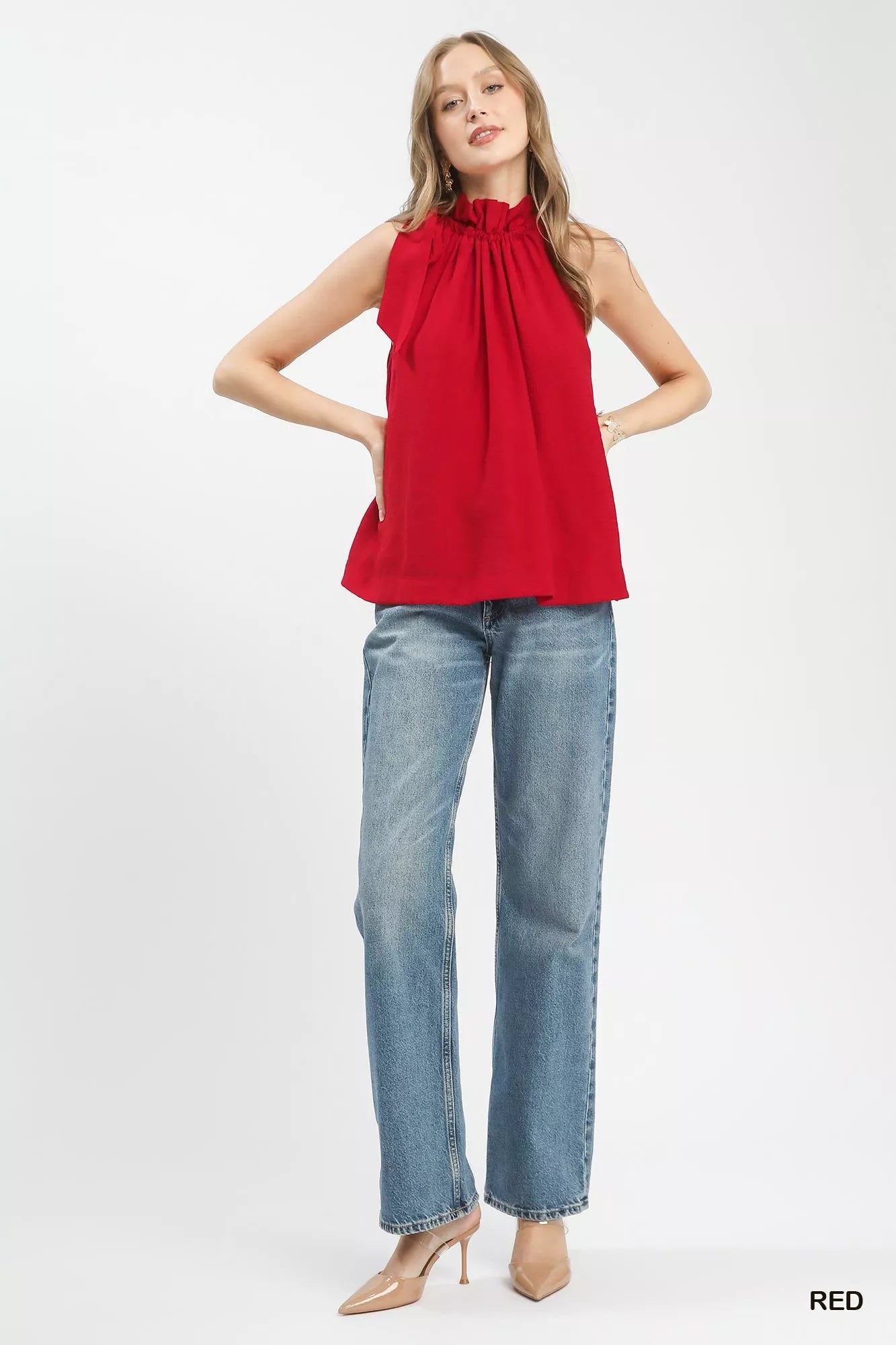 Ruffle Tie Neck Sleeveless Blouse Secondary image