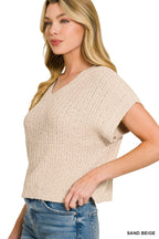 Textured Knit V-Neck Crop Sweater -