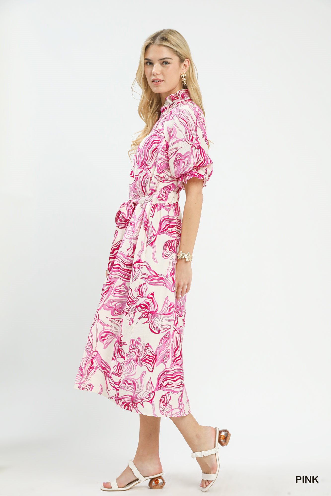 Abstract Print Tie Waist Midi Dress -