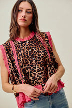 Leopard Pleated Sleeveless Blouse -