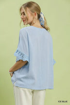 Crochet Trim Flutter Sleeve Top -