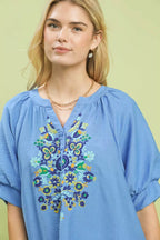 Floral Embroidered Puff Sleeve Blouse -