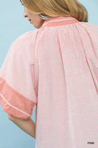 Striped Mixed Puff Sleeve Blouse -
