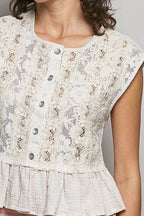 Lace Ruffle Sleeveless Peplum Blouse -