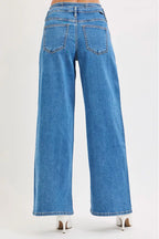 Mid Rise Pleated Wide Leg Jeans -
