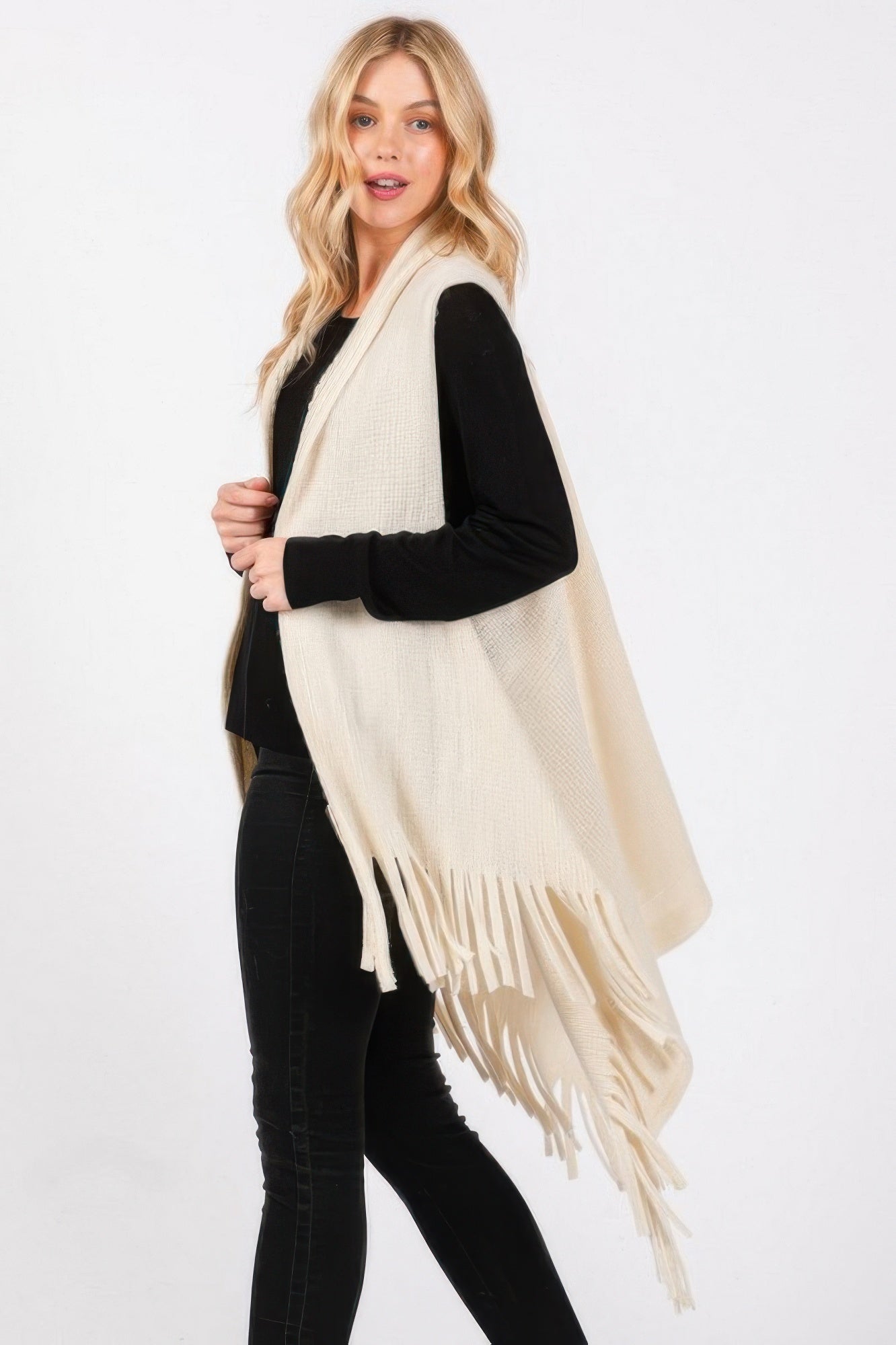 Embossed Tassel Knit Vest -