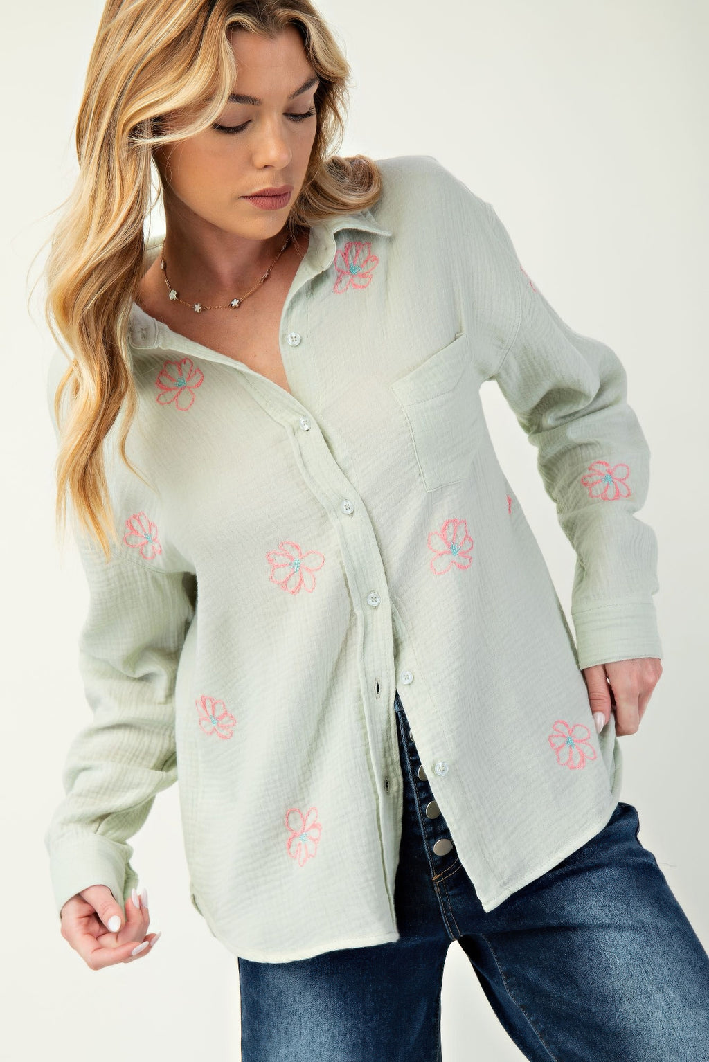 Embroidered Cotton Gauze Shirt -