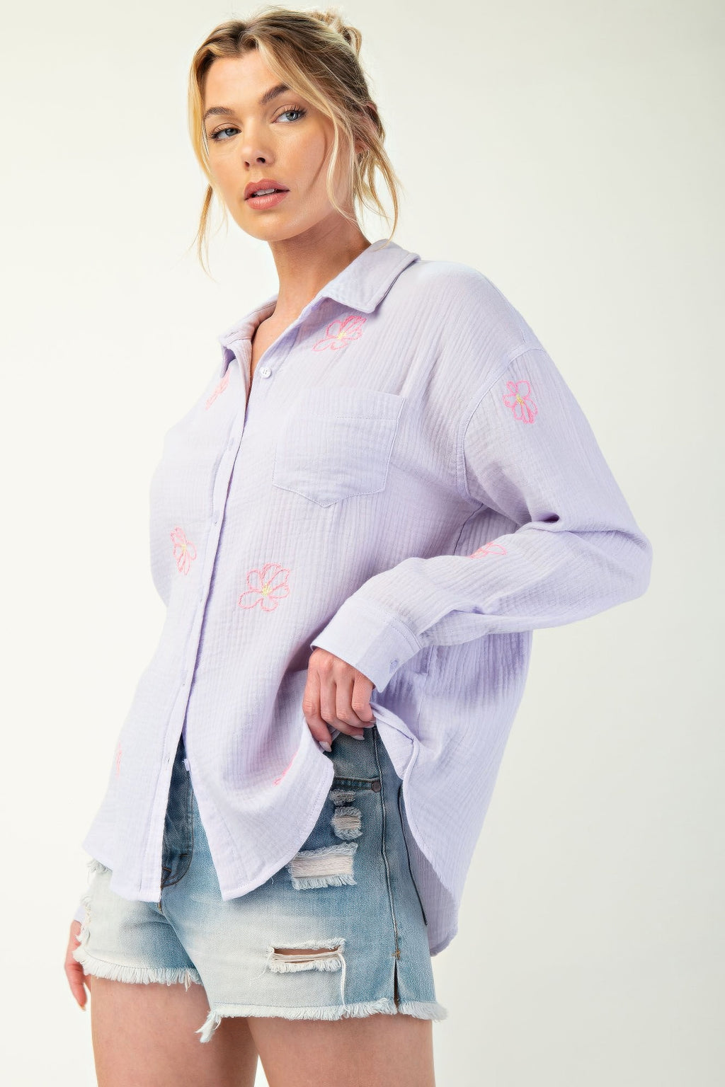 Embroidered Cotton Gauze Shirt -