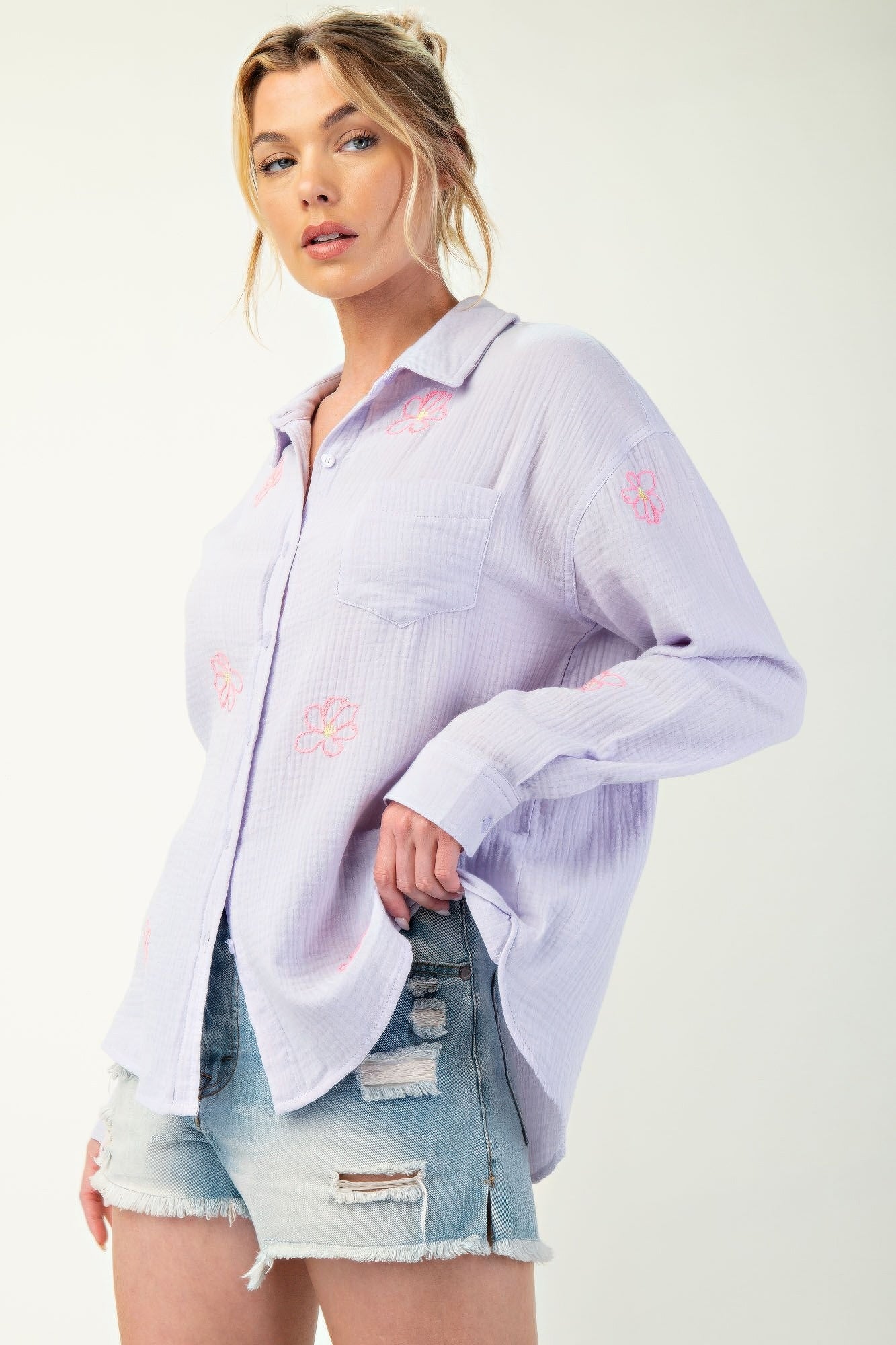 Embroidered Cotton Gauze Shirt -