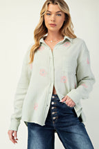 Embroidered Cotton Gauze Shirt - Sage