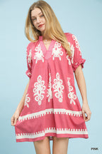 Border Print Swing Mini Dress -