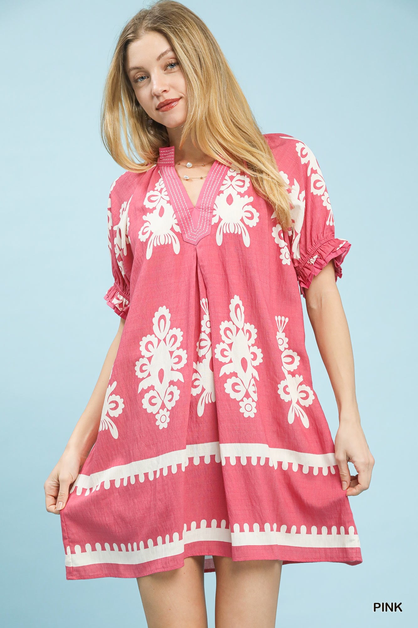 Border Print Swing Mini Dress -
