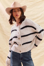 Soft Stripe Button Front Cardigan -