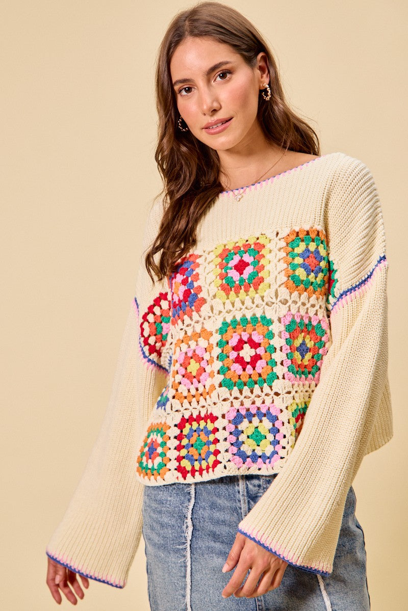 Crochet Patchwork Sweater Top -